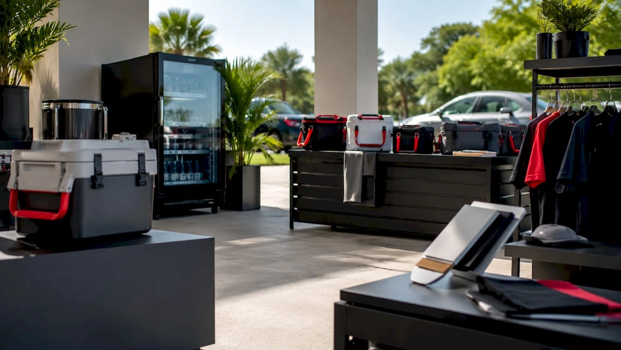Branded Merchandise Display on Car Dealership
