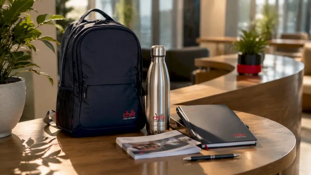 Close up of branded bank merchandise