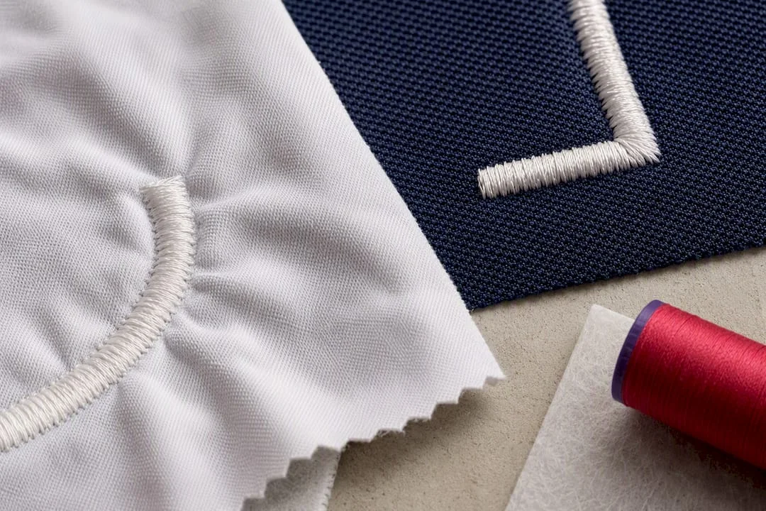 Contrasting fabric embroidery stitch detail