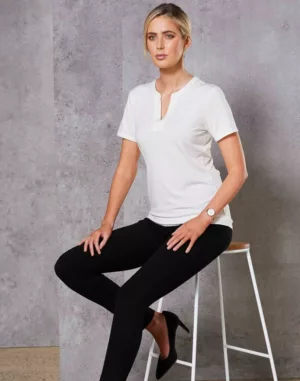 Ladies' V-Neck With Tab S/S Knit Top