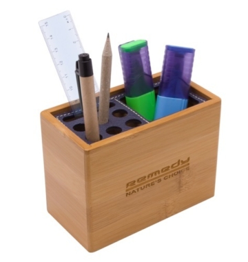 Eco promotional desk accessories — bamboo coasters, recycled desk sets and sustainable office products