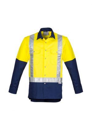 Mens Hi Vis Spliced Industrial Shirt - Shoulder Taped