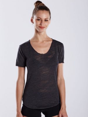 Women's Scalloped Hem Short Sleeve Scoop Neck