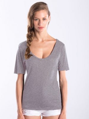 Women's Short Sleeve Deep Scoop Neck Blouse