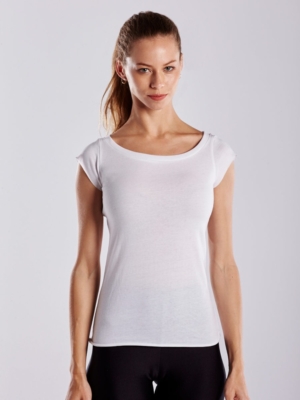 Women's Open Neck Raw Edge Cap Sleeve Tee