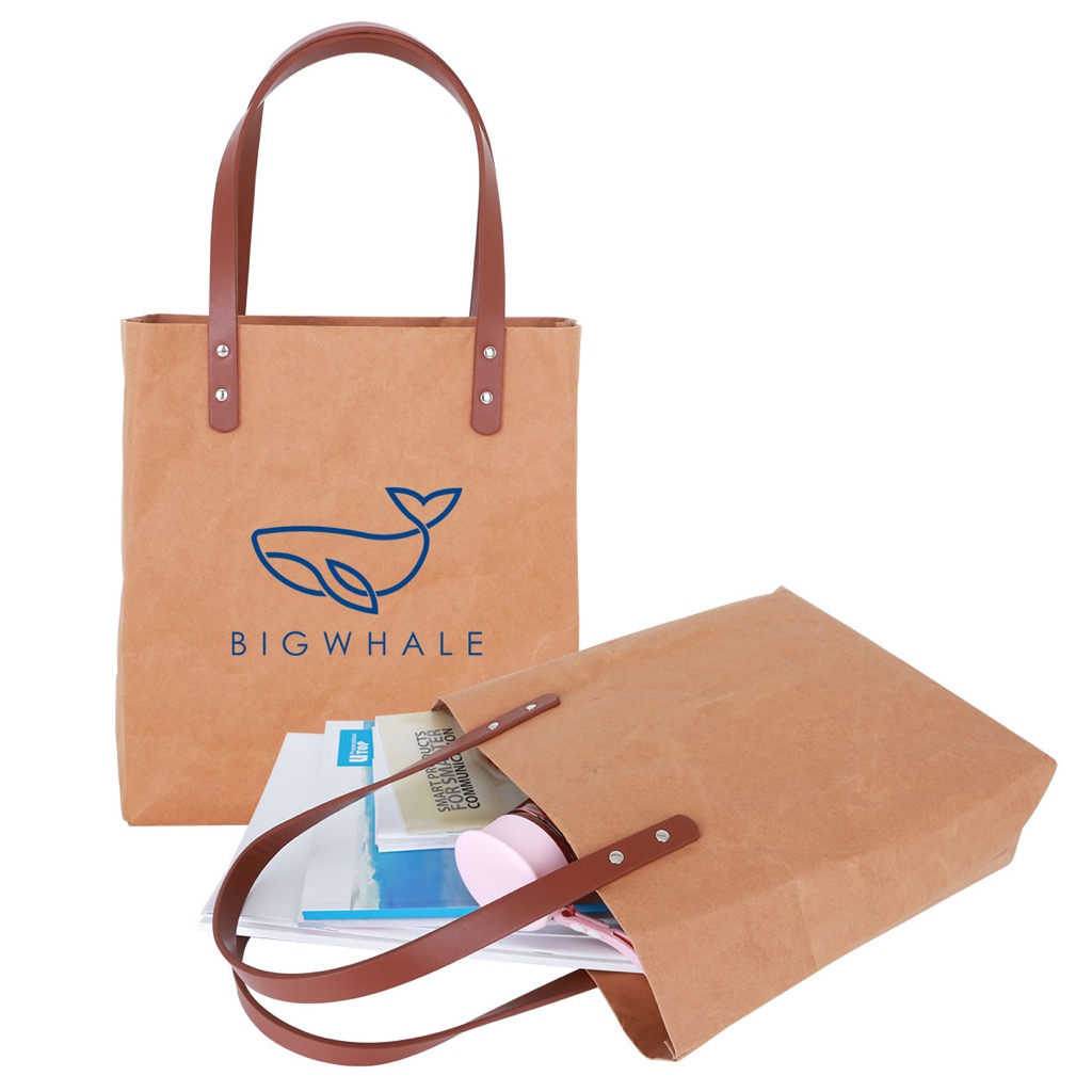Washable Kraft Paper Bag With Pu Handle - Promotional Products