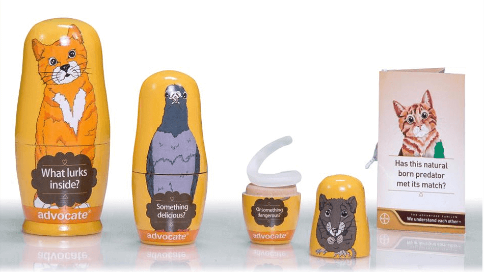 Bayer Advocate matryoshka dolls — bespoke product design and custom mould development by Chilli Promotions