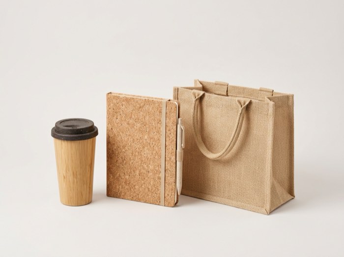 Sustainable Merchandise: Bamboo, cork, jute, recycled and reusable product