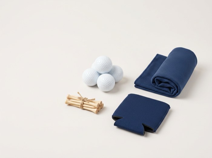 Branded Golf & Sports Gear: Golf balls, towels, stubby coolers, fitness