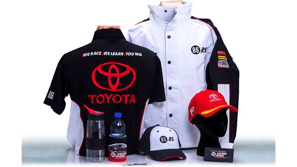 Toyota 86 Racing Series branded apparel — polo, jacket, cap by Chilli Promotions
